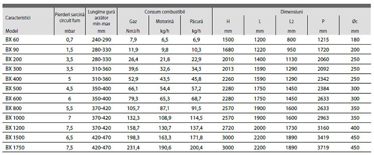 date combustibil cazan abur seria BX