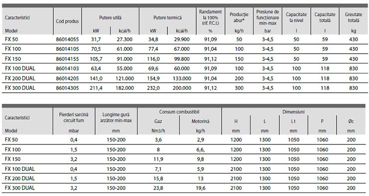 Caracteristici cazan abur FX
